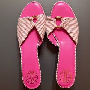 Lilly Pulitzer Women’s Mizner Sandal Seersucker Pink White Stripe 9M